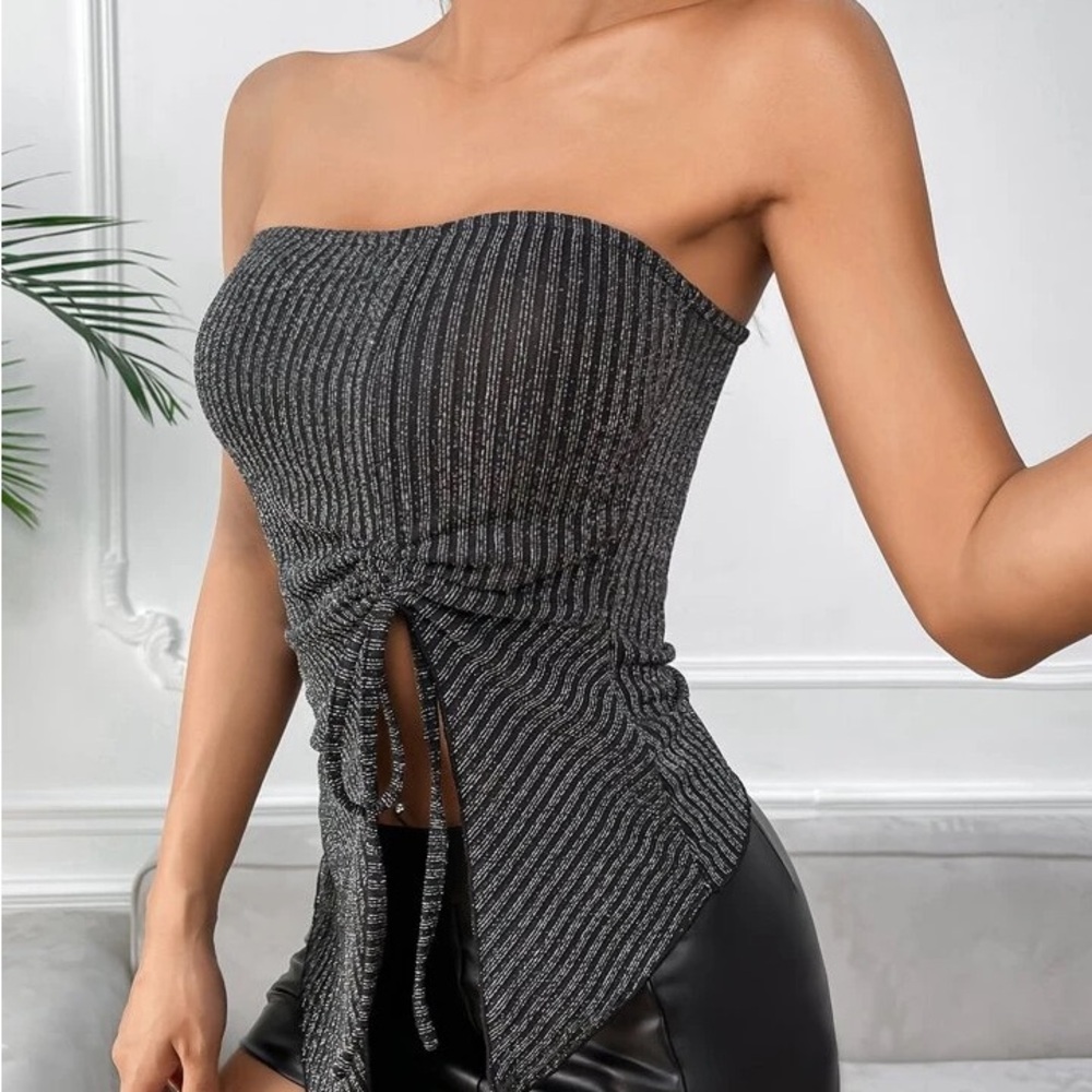 Shein NWOT Black Silver Sleeveless Top Shimmery Summer Tube Top Stretchy New